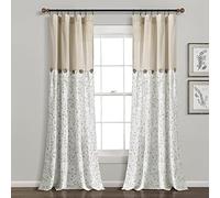 Lush Decor Panneau de Rideau de fenêtre en Lin à Boutons pour Jardin botanique (Panneau Simple), 213,4 cm de Long x 101,6 cm de Large, Neutre et Vert