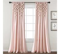 Lush Decor Panneau de Rideau de fenêtre en Lin avec Pompons bohème (Panneau Simple), 241,3 cm (L) x 132,1 cm (l), Rose poudré