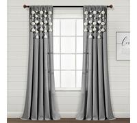 Lush Decor Panneau de Rideau de fenêtre en Lin avec Pompons bohème (Panneau Simple), 241,3 cm (L) x 132,1 cm (l), Gris foncé