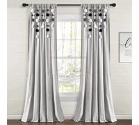 Lush Decor Panneau de Rideau de fenêtre en Lin avec Pompons de Style bohème (Panneau Simple), 213,4 cm (L) x 132,1 cm (L), Gris et Orane