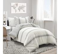 Lush Decor Parure de lit 2 pièces à Rayures de Ferme Back to Campus 100% Coton - Lit jumeau XL - Gris