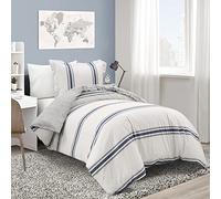 Lush Decor Parure de lit 2 pièces à Rayures de Ferme Back to Campus 100% Coton pour lit Simple, Bleu Marine