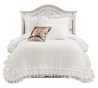 Lush Decor, Parure de lit 2 pièces en Dentelle à Volants Style Vintage Chic pour lit Simple XL, Blanc