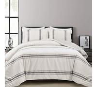 Lush Decor Parure de lit 3 pièces à Rayures de Style Ferme, lit Double/Grand lit, Gris