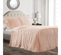 Lush Decor Parure de lit 3 pièces avec Jupe à Volants - Literie Luxueuse de Style Rustique - Style Intemporel - Draps Doux et légers - Très Grand lit, Rose poudré