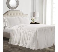 Lush Decor Parure de lit 3 pièces avec Jupe à Volants pour lit Queen Size, Couvre-lit à Volants, décoration Rustique Vintage, Blanc