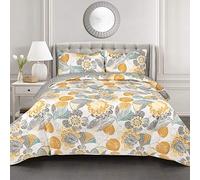 Lush Decor Parure de lit 3 pièces réversible Layla à imprimé Floral et Feuilles, Jaune et Gris, très Grand lit