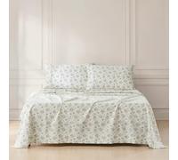 Lush Decor Parure de lit 4 pièces en coton pour très grand lit - Bleu - Draps en coton - Draps de lit à fleurs - Style vintage - Décor Coquette