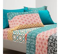 Lush Decor Parure de lit Douce 6 pièces à Rayures bohémiennes, Grand lit, Turquoise et Orange