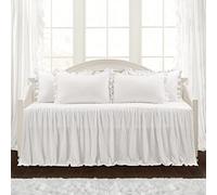 Lush Decor Parure de lit Luxueuse 5 pièces avec Jupe à Volants - Élégant, Charmant détail de Volants - Style Intemporel et Design Classique - Douce et légère - 99,1 x 190,5 cm (l x L), Blanc