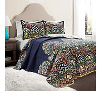 Lush Decor Parure de lit réversible 3 pièces Clara Quilt, lit Double/Grand lit, Bleu Marine