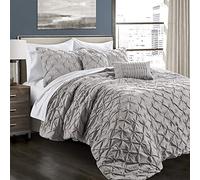 Lush Decor Ravello Parure de lit 5 pièces à Nervures de Style Rustique Vintage Chic avec taies d'oreiller, lit Double/Grand lit, Gris Clair