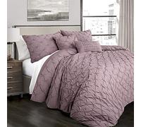 Lush Decor Ravello Parure de lit texturée et plissée 5 pièces - Décoration de Chambre Traditionnelle Glamour et Rustique - King-Size - Rose des Bois