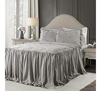 Lush Décor Ravello Pintuck Ruffle Skirt Bedspread Light Grey Shabby Chic Farmhouse Style Lightweight 3 pièces