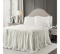Lush Decor Ravello Pintuck Ruffle Skirt Bedspread White Shabby Chic Farmhouse Style Lightweight 3 pièces