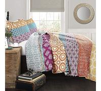 Lush Decor Rayures bohèmes, Coton, Fuchsia et Orange, lit Double/Grand lit