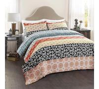 Lush Decor Rayures bohèmes, Coton, Turquoise et Orange, très Grand lit