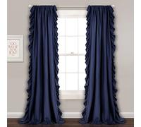 Lush Decor Reyna Lot de 2 Rideaux de fenêtre à Volants - 137,2 x 213,4 cm (l x L), Bleu Marine - Ensemble de Rideaux fluides - Rideaux romantiques à Volants pour Chambre à Coucher, Salon ou Salle à