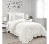 Lush Decor Reyna - Parure de lit 2 pièces à Volants 100% Coton - Élégance intemporelle et Confortable pour Adolescent ou dortoir - Lit Simple XL - Blanc