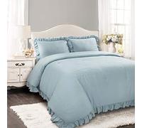 Lush Decor Reyna Parure de lit 3 pièces à Volants avec taie d'oreiller Bleu lac King Size