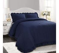 Lush Decor Reyna Parure de lit 3 pièces à Volants avec taie d'oreiller Bleu Marine King Size