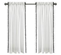 Lush Decor Rideau à Pompons, Panneau de fenêtre texturé de Couleur Unie de Style Vintage Chic pour Salon, Salle à Manger, Chambre à Coucher (Simple), 127 x 160 cm (l x L), Noir