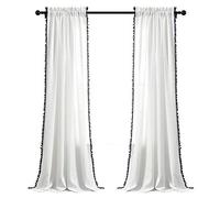 Lush Decor Rideau à Pompons, Panneau de fenêtre texturé de Couleur Unie de Style Vintage Chic pour Salon, Salle à Manger, Chambre à Coucher (Simple), 127 x 241,3 cm (l x L), Bleu Marine