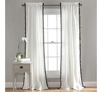 Lush Decor Rideau à Pompons, Panneau de fenêtre texturé de Couleur Unie de Style Vintage Chic pour Salon, Salle à Manger, Chambre à Coucher (Simple), 127 x 274,3 cm (l x L), Noir