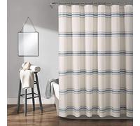 Lush Decor Rideau de Douche en Coton à Rayures de Style Ferme, 183 x 183 cm (l x L), Bleu - Décoration de Salle de Bain Classique Moderne et Rustique