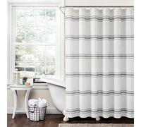 Lush Decor Rideau de Douche en Coton à Rayures de Style Ferme, 183 x 183 cm (l x L), Gris foncé - Décoration de Salle de Bain Classique Moderne et Rustique