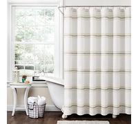 Lush Decor Rideau de Douche en Coton à Rayures de Style Ferme, 183 x 183 cm (l x L), Jaune et Gris - Décoration de Salle de Bain Classique Moderne et Rustique