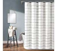 Lush Decor Rideau de Douche en Coton Teint à Rayures ombrées, 182,9 cm de Large x 182,9 cm de Long, Gris et Multicolore - Rideau de Douche à Rayures touffetées colorées - Décoration de Salle de Bain