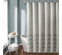 Lush Decor, Rideau de Douche en Coton Teint à Rayures Vintage Gris 182,9 x 182,9 cm