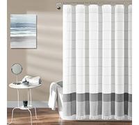 Lush Decor Rideau de Douche en Coton tissé Blanc avec Rayures Grises et Franges à Pompons, Accessoires de Salle de Bain (182,9 x 182,9 cm)
