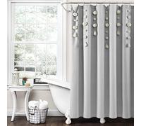 Lush Decor Rideau de Douche en Lin Boho Pompons, 182,9 x 182,9 cm, Gris Clair