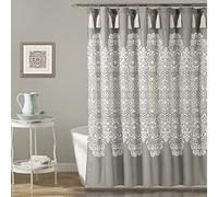Lush Decor Rideau de Douche en Tissu imprimé damassé bohème avec Glands, 183 x 183 cm, Gris
