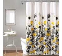 Lush Decor, Rideau de Douche en Tissu imprimé Floral Aquarelle, 183 x 183 cm, Jaune et Gris