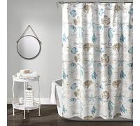 Lush Decor Rideau de Douche Harbor Life, 182,9 cm de Large x 182,9 cm de Long, Bleu et Taupe - Imprimé Corail, Poisson et étoile de mer - Rideau de Douche Hippocampe et Coquillages - Rideau de Douche