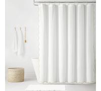 Lush Decor Rideau de Douche texturé en Lin avec Bords festonnés - Neutre/Blanc - 183 x 183 cm - Élégant et abordable - Charme Chic pour décoration de Salle de Bain