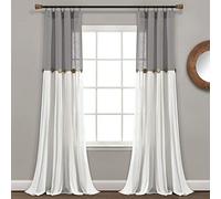 Lush Decor Rideau de fenêtre à Boutons en Coton et Lin mélangé, décoration Exclusive, Gris foncé et Blanc, 101,6 x 213,4 cm (l x L)
