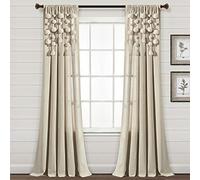 Lush Decor Rideau de fenêtre bohème à Pompons (Panneau Simple), 241,3 cm de Long x 132,1 cm de Large, Lin foncé