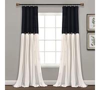 Lush Decor Rideau de fenêtre en Lin à Boutons - 239 x 101 cm - Noir et Blanc