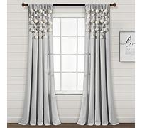 Lush Decor Rideau de fenêtre en Lin avec Pompons bohème (Panneau Simple), 241,3 cm de Long x 132,1 cm de Large, Gris Clair