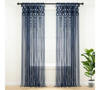 Lush Decor Rideau de fenêtre/séparateur de pièce/Porte/décoration Murale en Coton texturé macramé bohème, 213,4 cm (L) x 101,6 cm (l), Bleu Marine