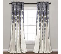 Lush Decor Rideaux à médaillon à Rayures en Tissu imprimé Mandala damassé bohème pour Salon, Salle à Manger, Chambre à Coucher (Paire), 241,3 x 132,1 cm (L x l), Bleu Marine