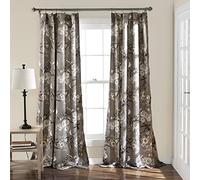 Lush Decor Rideaux de Jardin botanique avec imprimé Floral et Oiseaux filtrant la lumière pour Salon, Salle à Manger, Chambre à Coucher (Paire), Gris, 132,1 cm de Large x 213,4 cm de Long