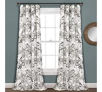 Lush Decor, Rideaux occultants Gris et Blanc avec imprimé Floral et Oiseaux pour Salon, Salle à Manger, Chambre à Coucher (Paire), 241,3 x 132,1 cm, 241,3 x 132,1 cm