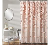 Lush Decor Riley Rideau de Douche en Tissu texturé avec nœud Papillon Style Vintage Chic Décoration de Salle de Bain Style Rustique Rose poudré