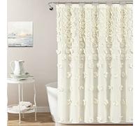 Lush Decor Riley Rideau de douche Ivoire 182,9 x 182,9 cm (l x L) - Rideau de douche de luxe avec nœuds - Texture charmante - Accessoire de salle de bain magnifique et élégant - Décoration de salle de