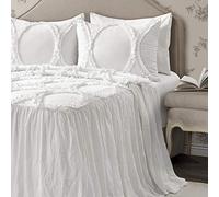 Lush Decor Riviera Parure de lit 3 pièces légère à Volants pour Grand lit, Blanc, Style Rustique Vintage Chic, en Polyester